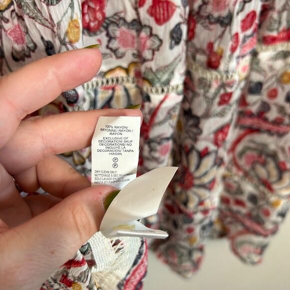 Lucky Brand Womens Blouse M Red Floral Button Up Rayon Semi Sheer - Picture 8 of 8